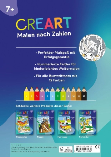 Buchcover und Innenansicht für das Buch: CreArt Malen nach Zahlen ab 7: Gefährliche Tiere