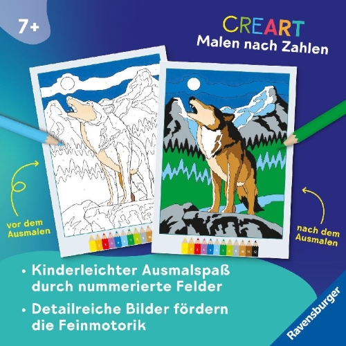 Buchcover und Innenansicht für das Buch: CreArt Malen nach Zahlen ab 7: Gefährliche Tiere
