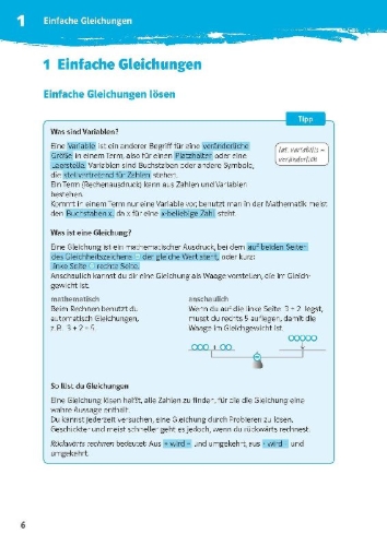 Buchcover und Innenansicht für das Buch: 10-Minuten-Training Mathematik Gleichungen lösen 7. - 10. Klasse