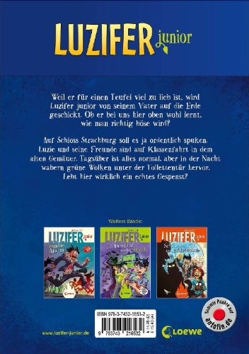 Buchcover und Innenansicht für das Buch: Luzifer junior (Band 15) - Klassenfahrt ins Geisterschloss
