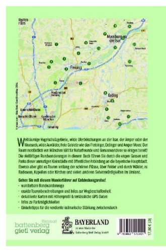 Buchcover und Innenansicht für das Buch: Wandern in und um Freising, Erding & Moosburg/Isar