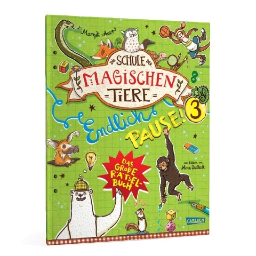 Buchcover und Innenansicht für das Buch: Die Schule der magischen Tiere: Endlich Pause! Das große Rätselbuch Band 3