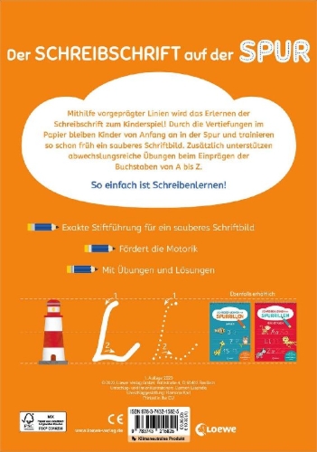 Buchcover und Innenansicht für das Buch: Schreiben lernen mit Spurrillen - Schreibschrift