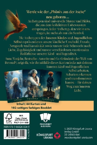 Buchcover und Innenansicht für das Buch: Die Phönixkarten für dein Inneres Kind - 44 Archetypenkarten und 192-seitiges farbiges Booklet