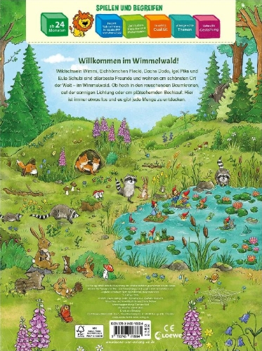 Buchcover und Innenansicht für das Buch: Willkommen im Wimmelwald - Entdecke die Tiere!