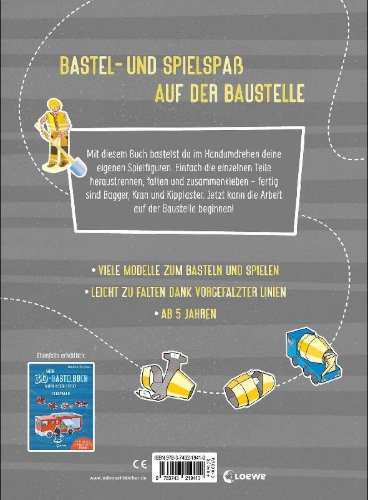 Buchcover und Innenansicht für das Buch: Mein 3D-Bastelbuch - Falten, kleben, spielen - Baustelle