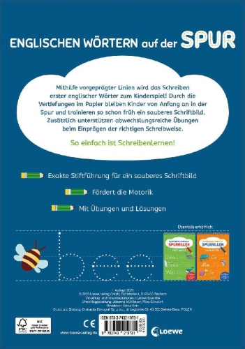 Buchcover und Innenansicht für das Buch: Schreiben lernen mit Spurrillen - Englische Wörter