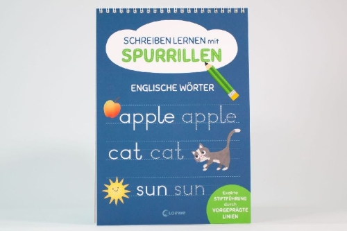 Buchcover und Innenansicht für das Buch: Schreiben lernen mit Spurrillen - Englische Wörter