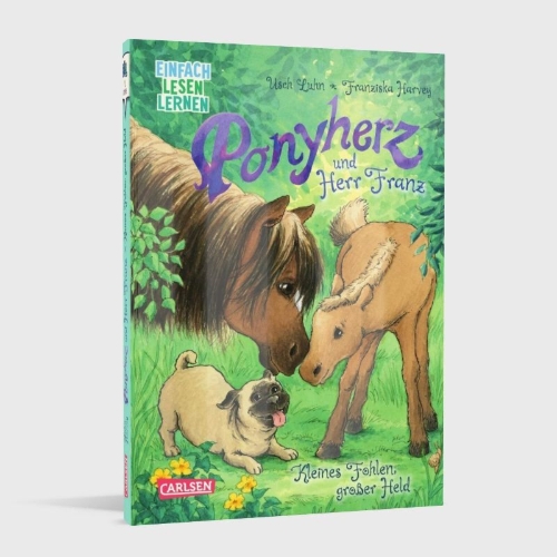 Buchcover und Innenansicht für das Buch: Ponyherz und Herr Franz: Kleines Fohlen, großer Held