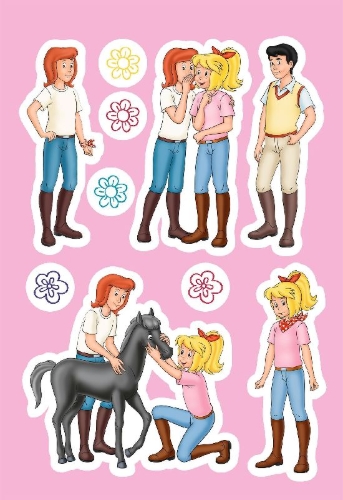 Buchcover und Innenansicht für das Buch: Bibi & Tina: Superstarker Sticker- und Malblock für Pferdefans