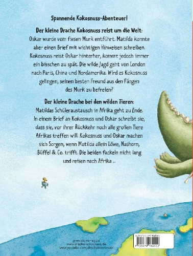 Buchcover und Innenansicht für das Buch: Der kleine Drache Kokosnuss auf Reisen