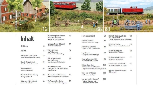Buchcover und Innenansicht für das Buch: Modellbahnbau in Perfektion: Landwirtschaft und Bauernhöfe