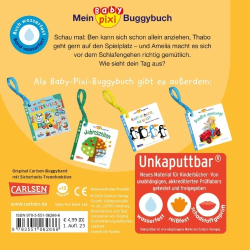 Buchcover und Innenansicht für das Buch: Baby Pixi (unkaputtbar) 146: Mein Baby-Pixi-Buggybuch: Unser Tag