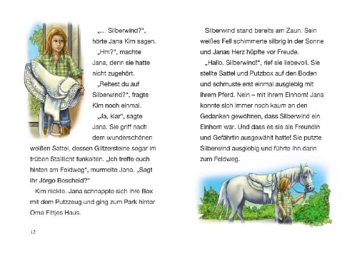 Buchcover und Innenansicht für das Buch: Silberwind, das weiße Einhorn - Der magische Feuerberg