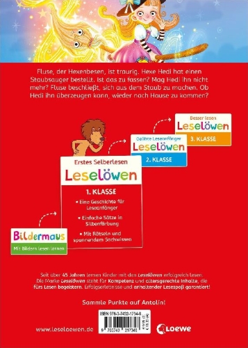 Buchcover und Innenansicht für das Buch: Leselöwen 1. Klasse - Der beleidigte Hexenbesen
