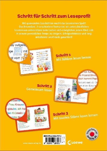 Buchcover und Innenansicht für das Buch: Lesenlernen in 3 Schritten - Die schönsten Krimigeschichten