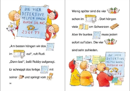 Buchcover und Innenansicht für das Buch: Lesenlernen in 3 Schritten - Die schönsten Krimigeschichten