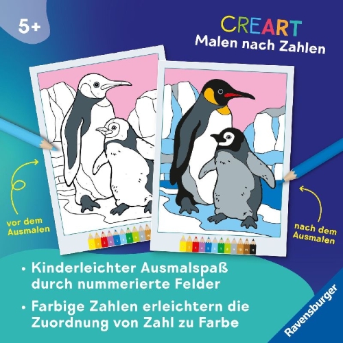 Buchcover und Innenansicht für das Buch: CreArt Malen nach Zahlen ab 5: Tierkinder