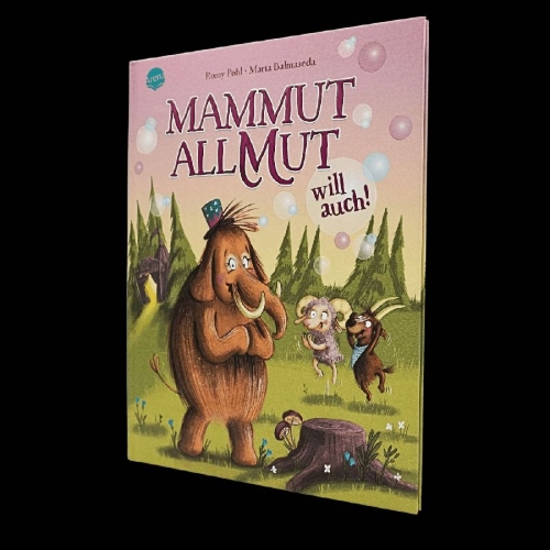 Buchcover und Innenansicht für das Buch: Mammut Allmut will auch!