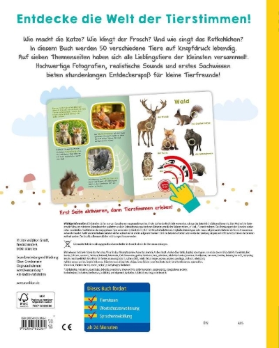 Buchcover und Innenansicht für das Buch: Mein großes Buch der Tiergeräusche