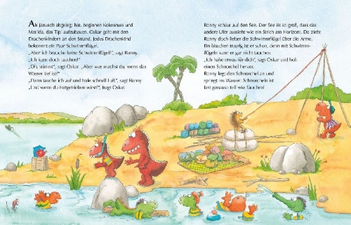 Buchcover und Innenansicht für das Buch: Der kleine Drache Kokosnuss - Geheimauftrag Kindergarten