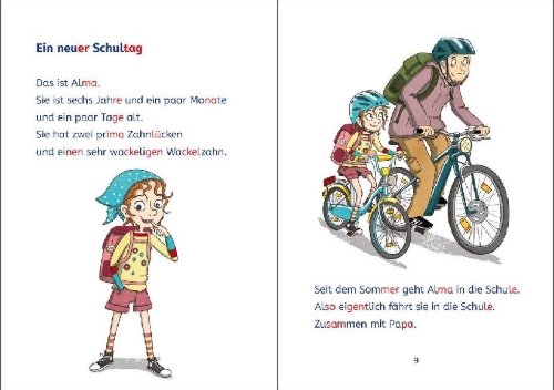 Buchcover und Innenansicht für das Buch: Leselöwen - stark und sicher in der Schule - Ich passe auf im Straßenverkehr