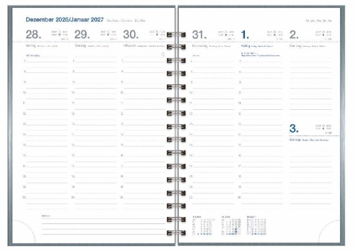 Buchcover und Innenansicht für das Buch: Wochen-Cheftimer A5, Alu silber 2027