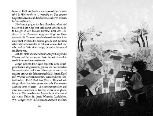 Buchcover und Innenansicht für das Buch: Ginger und die Bibliothek der magischen Pflanzen