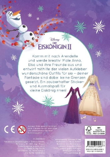 Buchcover und Innenansicht für das Buch: Disney Die Eiskönigin 2: Mein großer Styling-Spaß: Stickern, Malen, Stylen