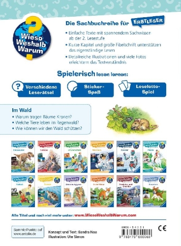 Buchcover und Innenansicht für das Buch: Wieso? Weshalb? Warum? Erstleser, Band 17 - Im Wald