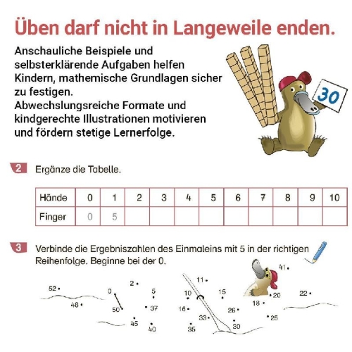 Buchcover und Innenansicht für das Buch: Rechnen mit Rico Schnabel Klasse 2, Heft 2 - Selbstständig das Multiplizieren und Dividieren trainieren
