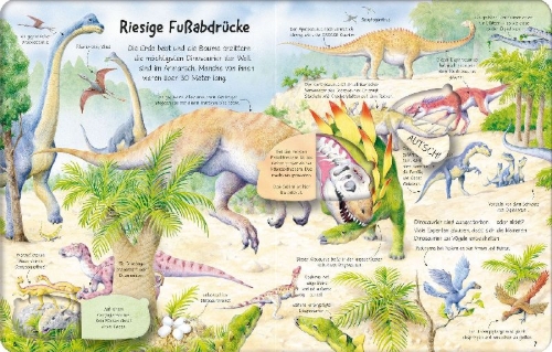 Buchcover und Innenansicht für das Buch: Ich weiß mehr! Die Welt der Dinosaurier