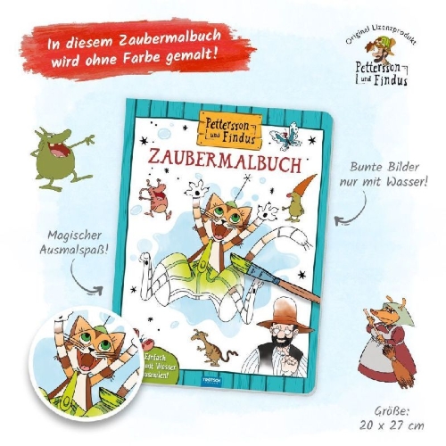 Buchcover und Innenansicht für das Buch: Trötsch Pettersson & Findus Zaubermalbuch