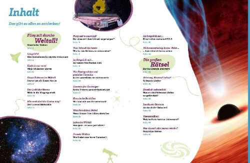 Buchcover und Innenansicht für das Buch: WAS IST WAS Universum. Galaxien, Sterne, Schwarze Löcher