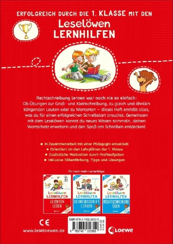 Buchcover und Innenansicht für das Buch: Leselöwen Lernhilfen - Rechtschreib-Spiele - 1. Klasse
