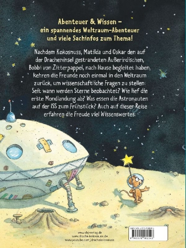 Buchcover und Innenansicht für das Buch: Der kleine Drache Kokosnuss - Abenteuer & Wissen - Weltraum