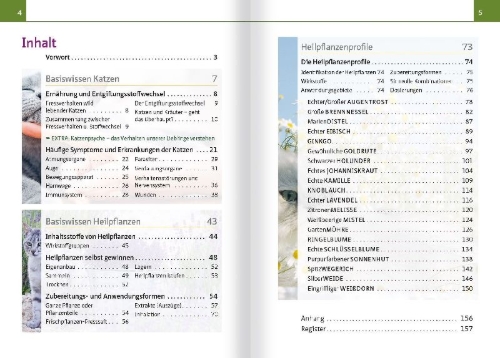Buchcover und Innenansicht für das Buch: Grüne Hausapotheke für Katzen. Kompakt-Ratgeber