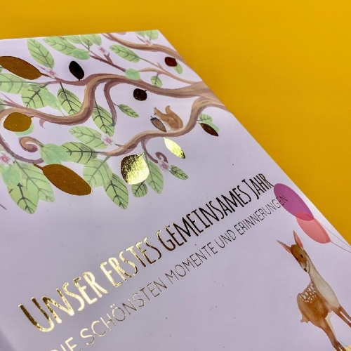 Buchcover und Innenansicht für das Buch: Babyalbum - UNSER ERSTES GEMEINSAMES JAHR (rosé)