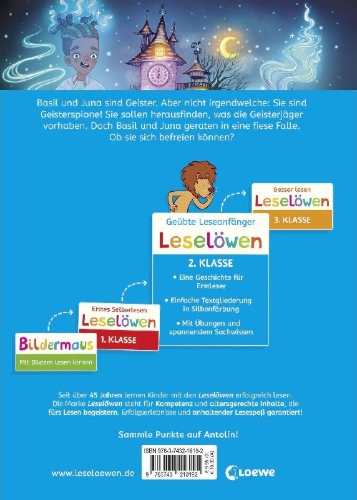 Buchcover und Innenansicht für das Buch: Leselöwen 2. Klasse - Geisterjagd um Mitternacht