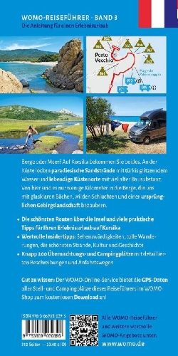 Buchcover und Innenansicht für das Buch: Entdeckertouren mit dem Wohnmobil Korsika