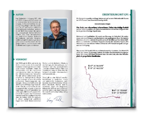 Buchcover und Innenansicht für das Buch: KOMPASS Wanderführer Rhön, 50 Touren mit Extra-Tourenkarte
