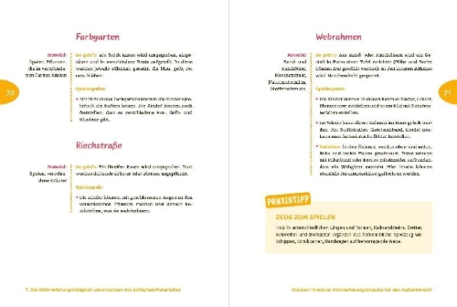 Buchcover und Innenansicht für das Buch: Sinne erleben in der Kita