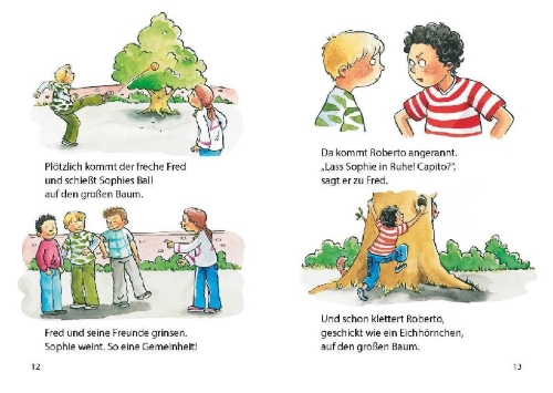 Buchcover und Innenansicht für das Buch: Leselöwen - Das Original - 7-Minuten-Geschichten zum Lesenlernen - Schulspaß für alle!