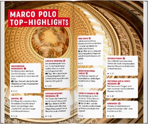 Buchcover und Innenansicht für das Buch: MARCO POLO Reiseführer Washington, D.C.