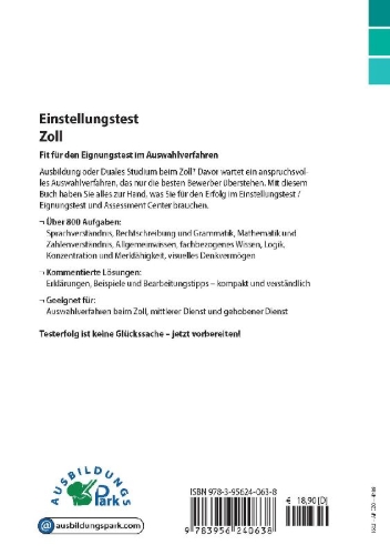 Buchcover und Innenansicht für das Buch: Einstellungstest Zoll