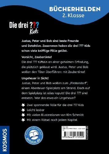 Buchcover und Innenansicht für das Buch: Die drei ??? Kids, Bücherhelden 2. Klasse, Doppelband 1, Zaubertrick und Monsterschreck