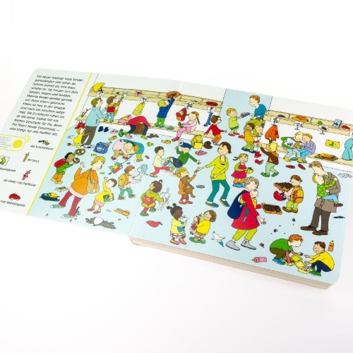 Buchcover und Innenansicht für das Buch: Hör mal (Soundbuch): Wimmelbuch: Im Kindergarten