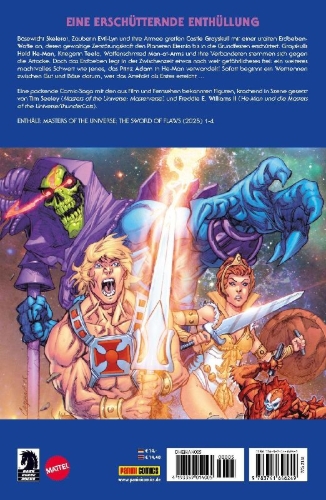 Buchcover und Innenansicht für das Buch: Masters of the Universe: The Sword of Flaws (2025) #1-#4
