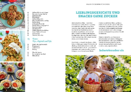 Buchcover und Innenansicht für das Buch: Snacks zuckerfrei für Kinder