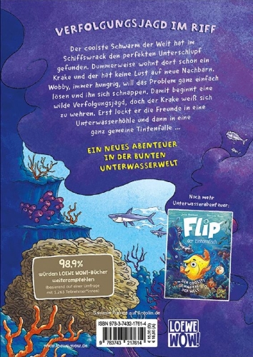 Buchcover und Innenansicht für das Buch: Flip, der Einhornfisch (Band 2) - Vier Freunde sitzen in der Tinte